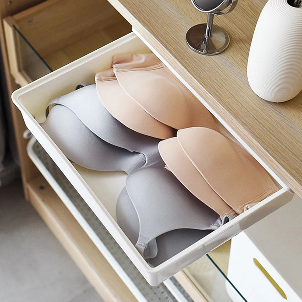 Under Desk Drawer Under Table Storage Holder Self Adhesive Slide Out Drawer Tray Large Capacity for Cosmetics Sundries