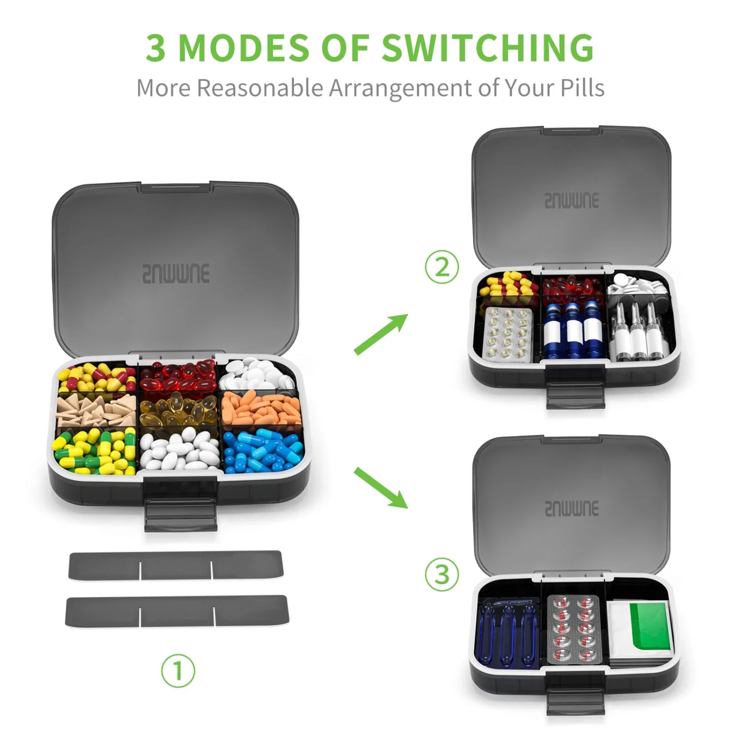 SUMMUE Large Pill Organizer, 9 Compartments Portable Travel Pill Box Case Moisture Proof, XL Pill Container Holder Playing cards