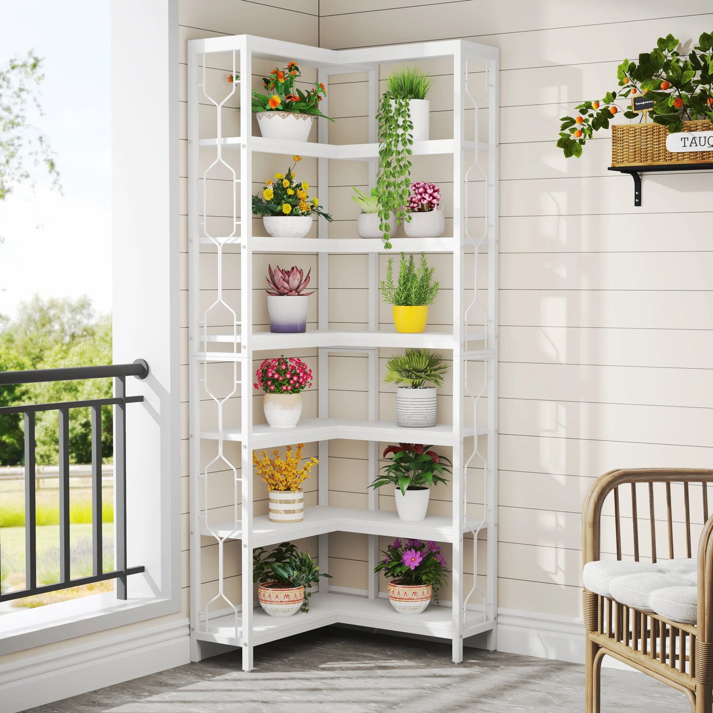 Tribesigns 7-Shelf Corner Bookshelf,Large Modern Corner Bookcase, 7-Tier Tall Corner Shelf Storage Display Rack with Metal Frame