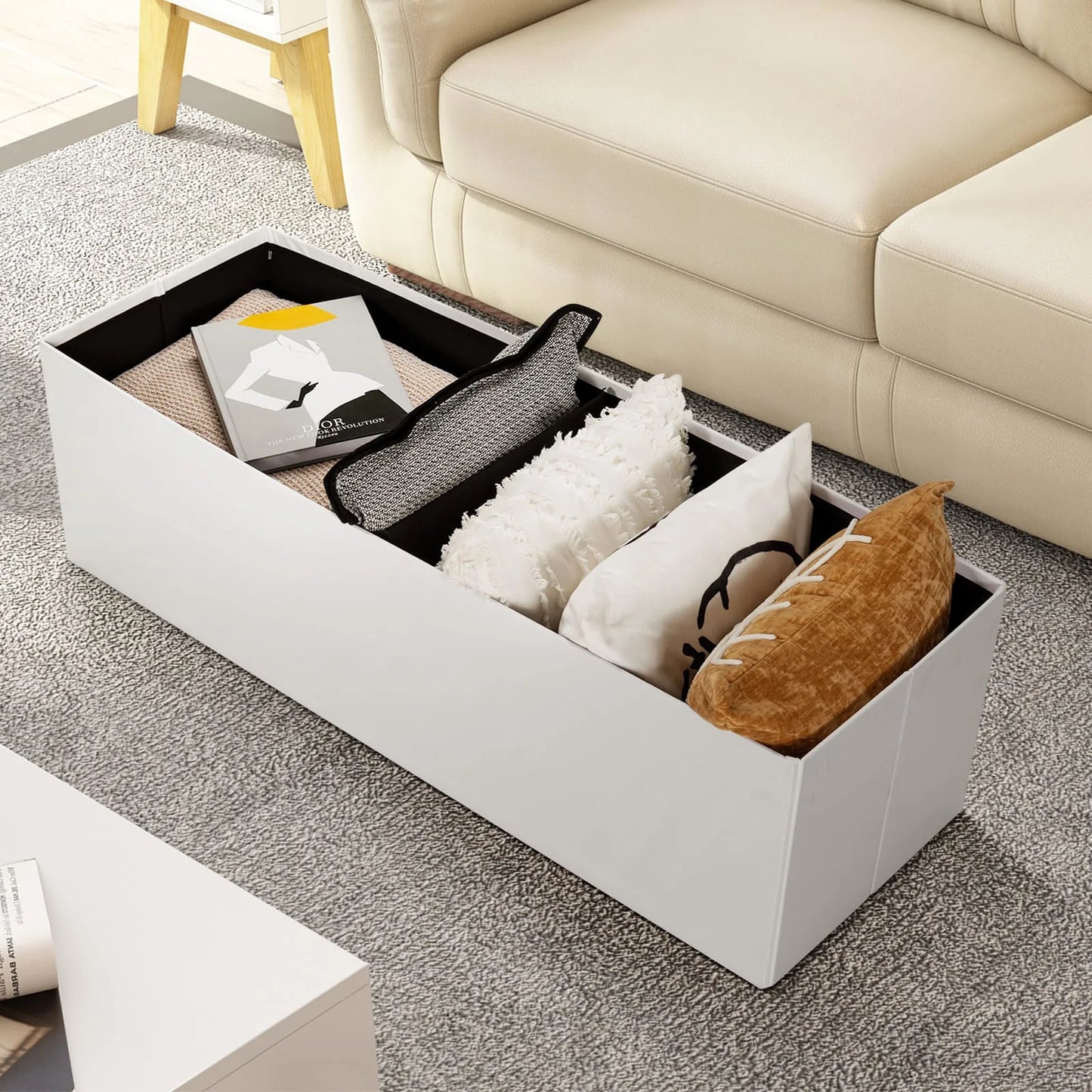 GOFLAME Foldable Storage Ottoman Bench Large Storage Chest with Divider