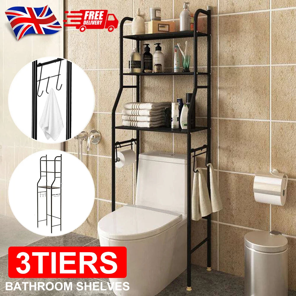 3Tier Over Toilet Storage Rack Laundry Washing Machine Shelf Organizer UK Spot~