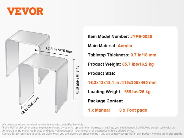 VEVOR Acrylic End Table C-Shaped Lucite Side Table Clear Acrylic Side Table for Drink Food Snack used in Living Room Bedroom