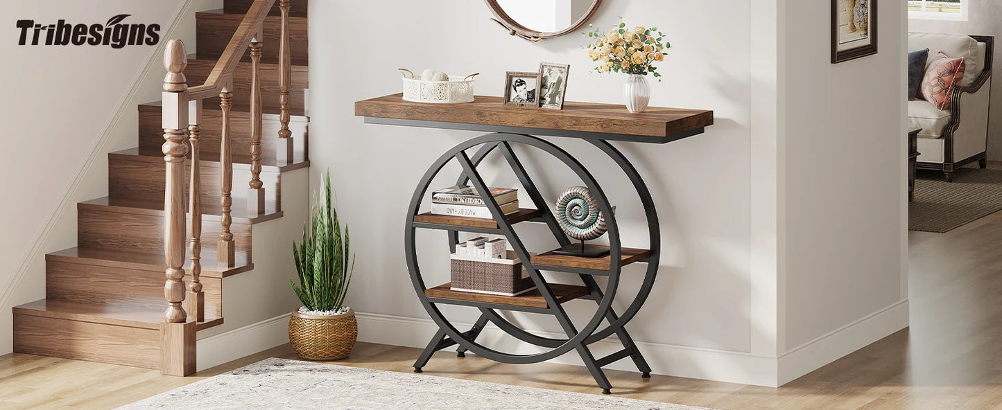 Tribesigns Console Table, 39.4-Inch Entryway Table with Thickened Tabletop, 4- Tier Industrial Narrow Hallway Sofa Table