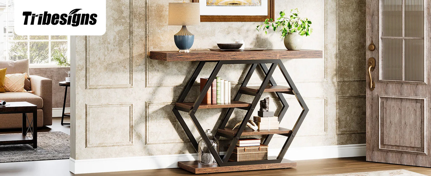Tribesigns Console Table, 39.4-Inch Entryway Table with Thickened Tabletop, 4- Tier Industrial Narrow Hallway Sofa Table