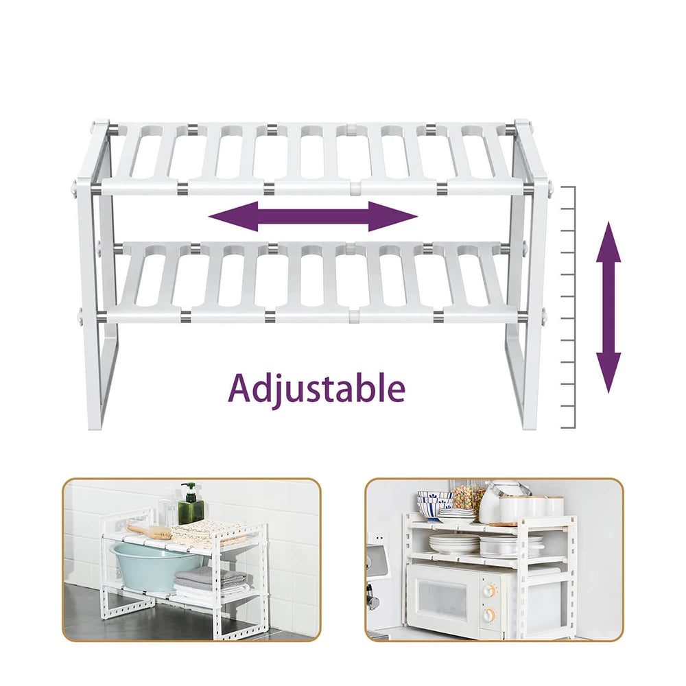 Under Sink Storage Caddy Multi Purpose Rack Adjustable Tidy 2 Tier Shelf Kitchen
