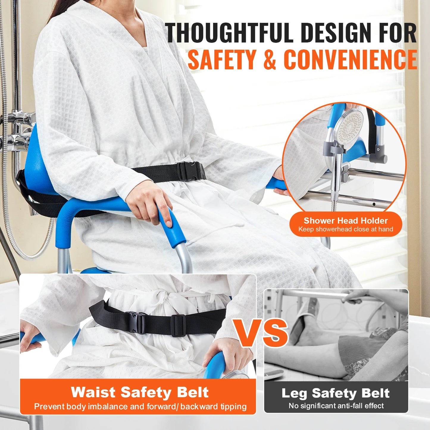 VEVOR Sliding Tub Transfer Bench with 360 Degree Swivel Seat Safety Belt Height Adjustable Bath Chair for Elderly Disabled 330LB