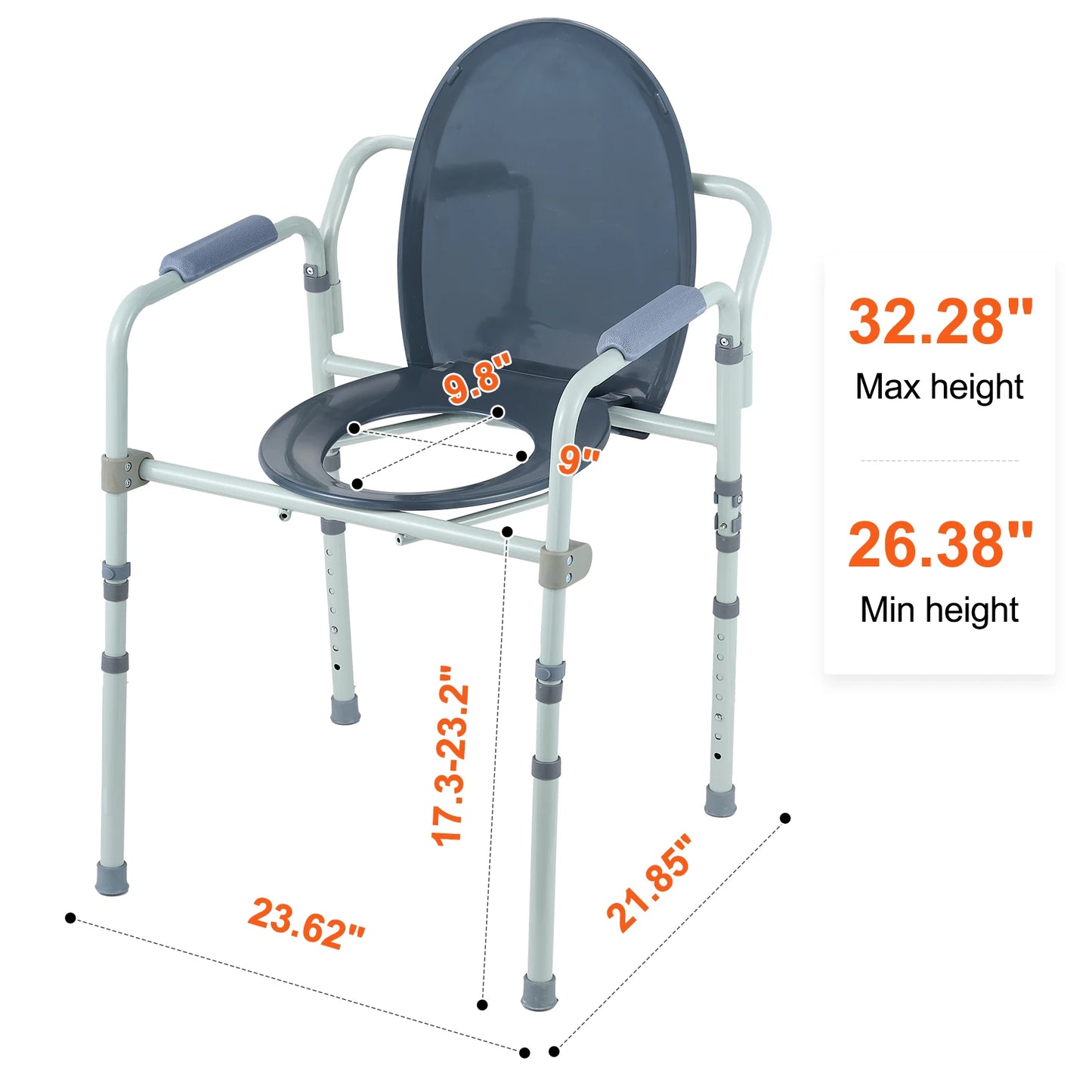 VEVOR Commode Chair Bedside Commode with Padded Seat and Arms, 7-Level Adjustable Height 5.8L Removable Bucket Easy to Assemble