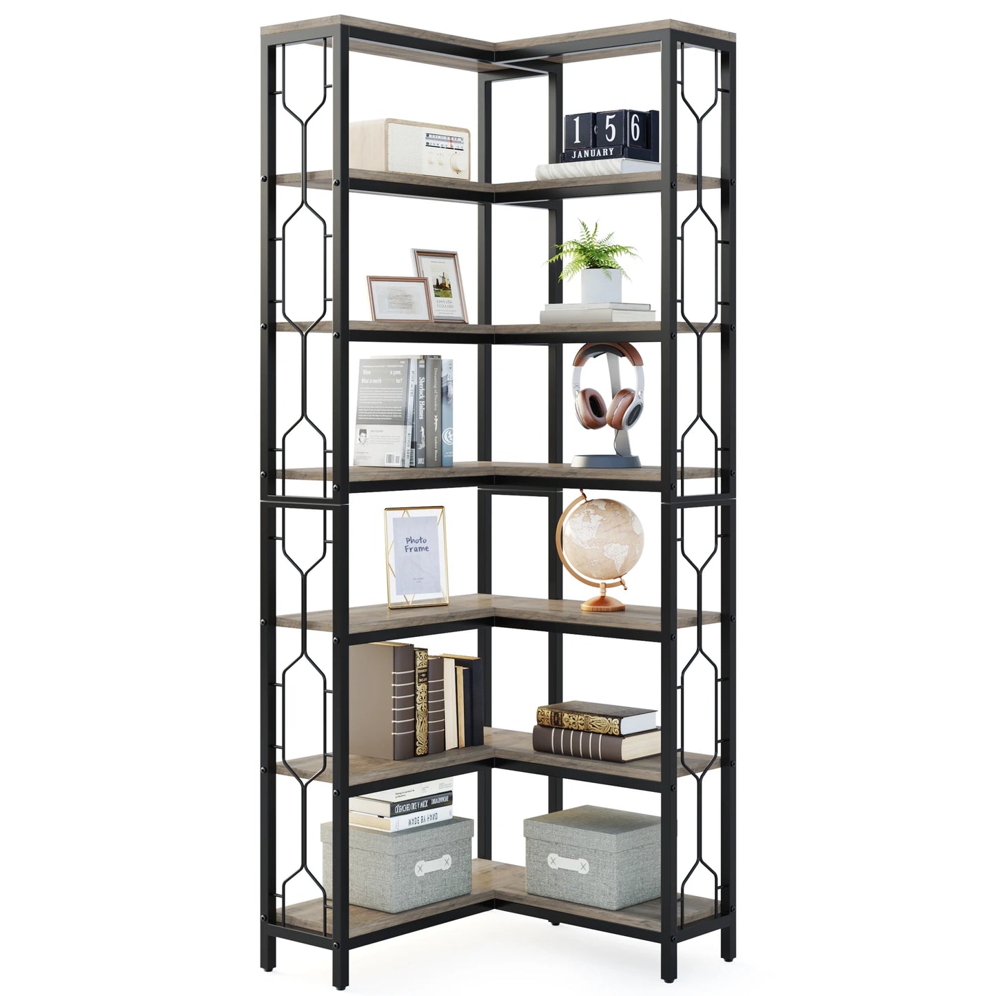 Tribesigns 7-Shelf Corner Bookshelf,Large Modern Corner Bookcase, 7-Tier Tall Corner Shelf Storage Display Rack with Metal Frame