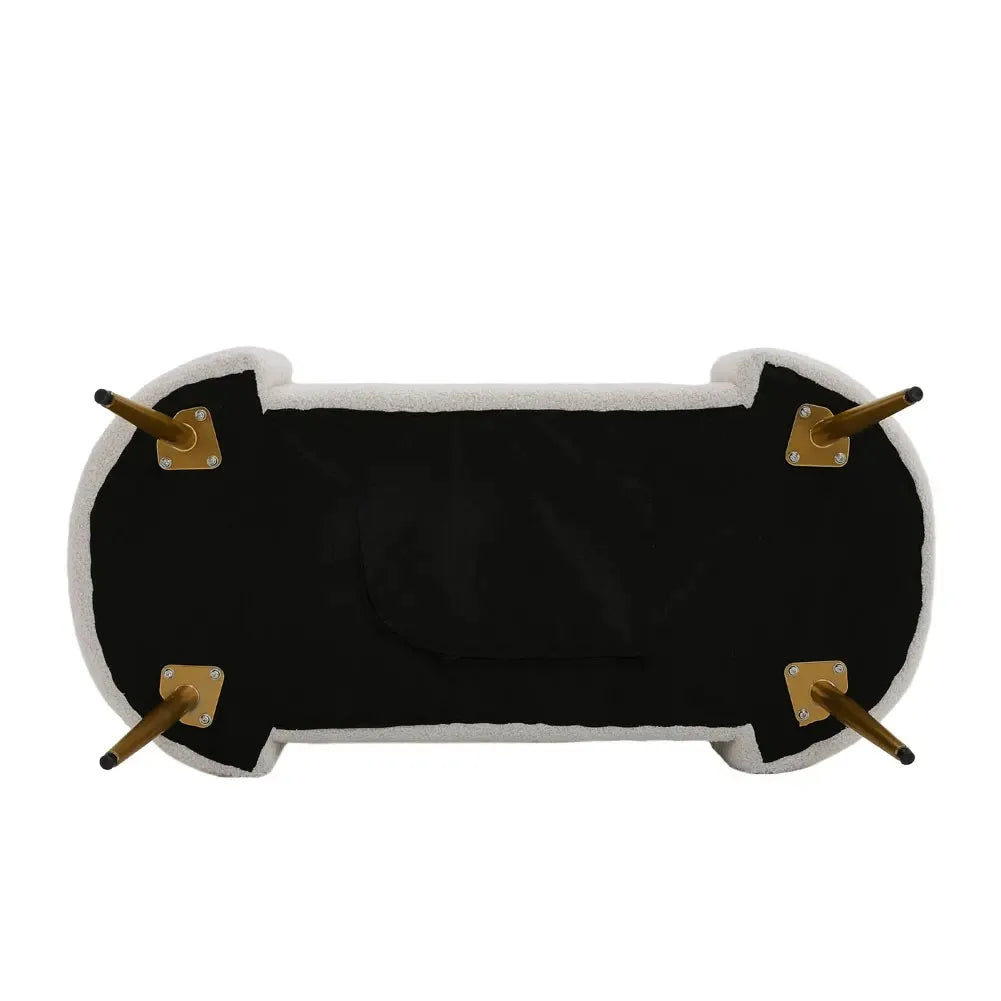 White Luxurious Comfortable Multifunctional Household Sherpa Upholstered Oval Bench
