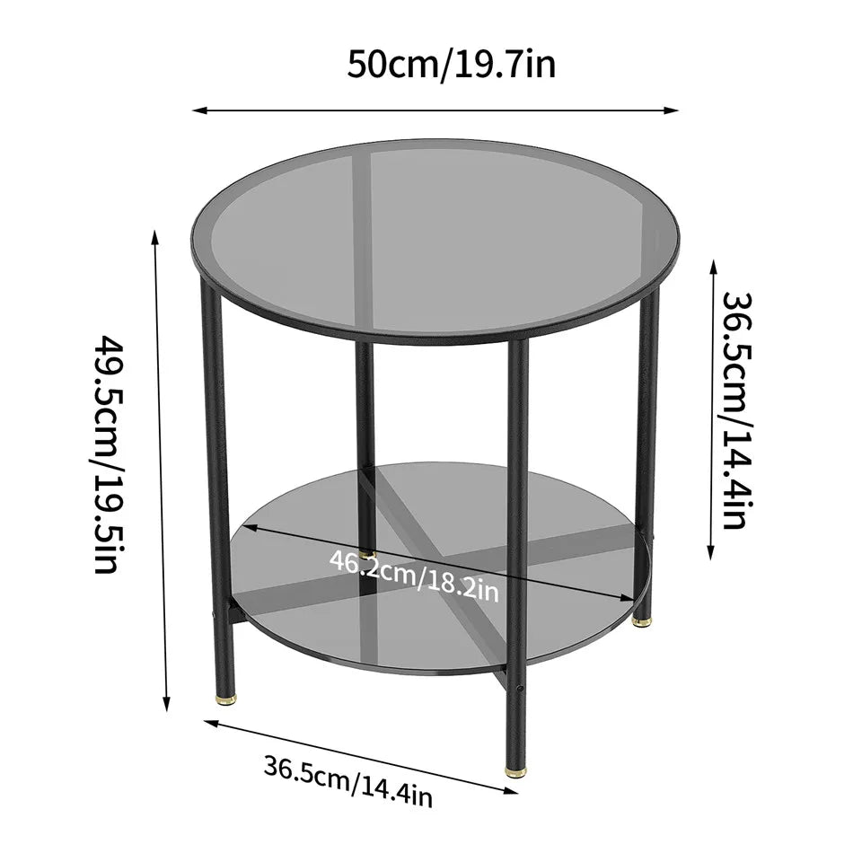 LUVODI Round Tempered Glass Coffee Table Living Room Sofa End Table with 2-tier Storage for Home, Office