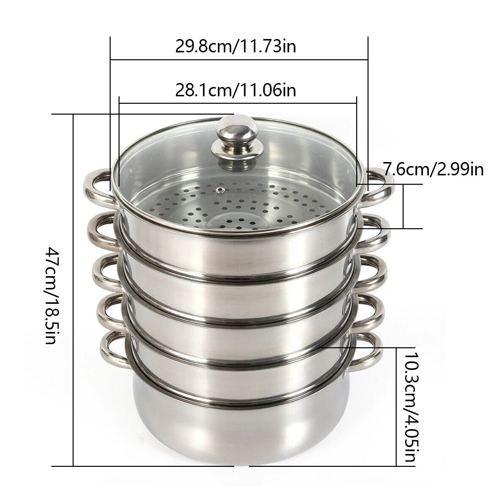 Multifunctional Stainless Steel Steamer 26cm/28cm/30cm 5-Tier Kitchen Cooking Steamer Durable And Easy-to-clean