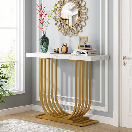 Tribesigns 39" Console Table, Faux Marble Entryway Sofa Table with U-Shaped Base