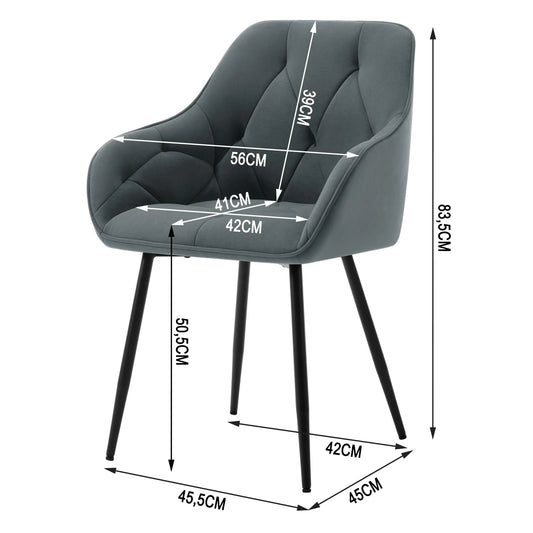 WOLTU 2PCS/Set Dining Chairs Upholstered Kitchen Chairs with Backrest Armrests Metal Legs for Living Room Office Dressing Table
