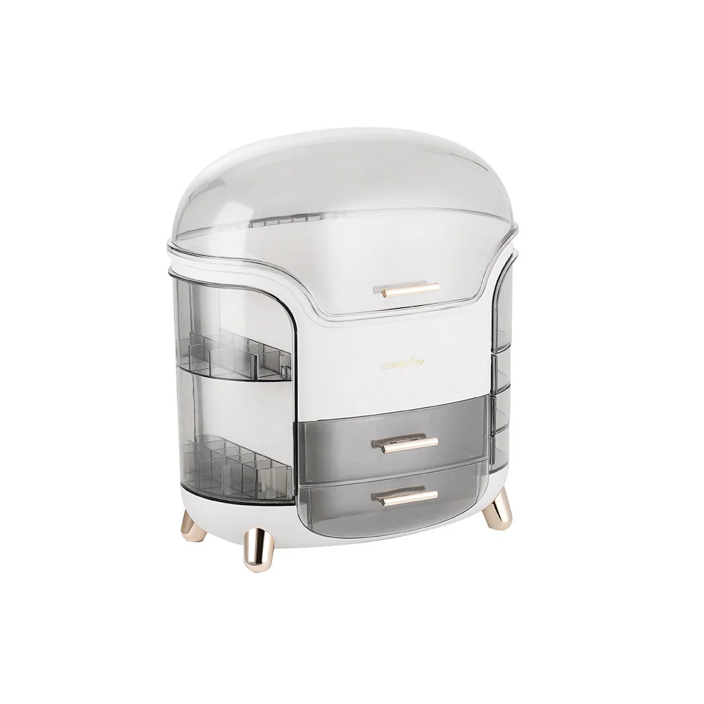 Stylish Makeup Storage Box 28x20x34cm Large Capacity Organizer with Drawers Lipstick Holders Rotating Brush Compartments,White