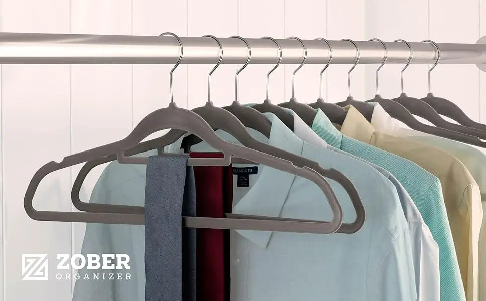 Velvet Hangers 20 Pack Clothes Hanger W/Tie Bar Non Slip Swivel Hook Slim Felt Hangers Suits Clothes Pants Coat Hanger Gray