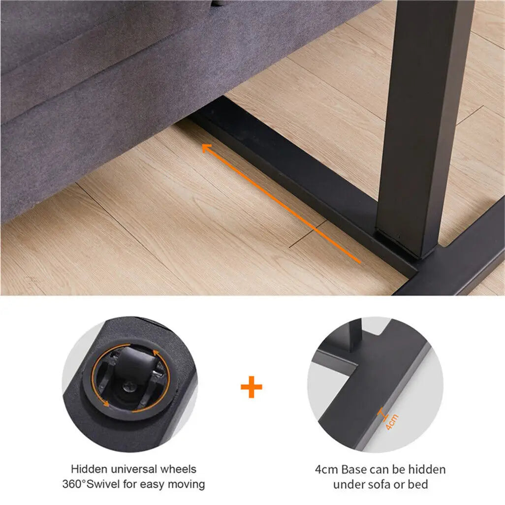 LUVODI Height Adjustable Mobile Over Bed Bedside Laptop Desk with Hidden Wheels Rolling Sofa Side Table