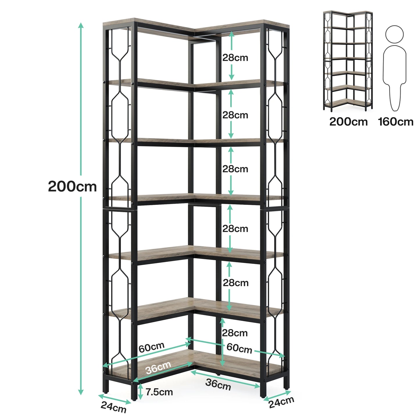 Tribesigns 7-Shelf Corner Bookshelf,Large Modern Corner Bookcase, 7-Tier Tall Corner Shelf Storage Display Rack with Metal Frame