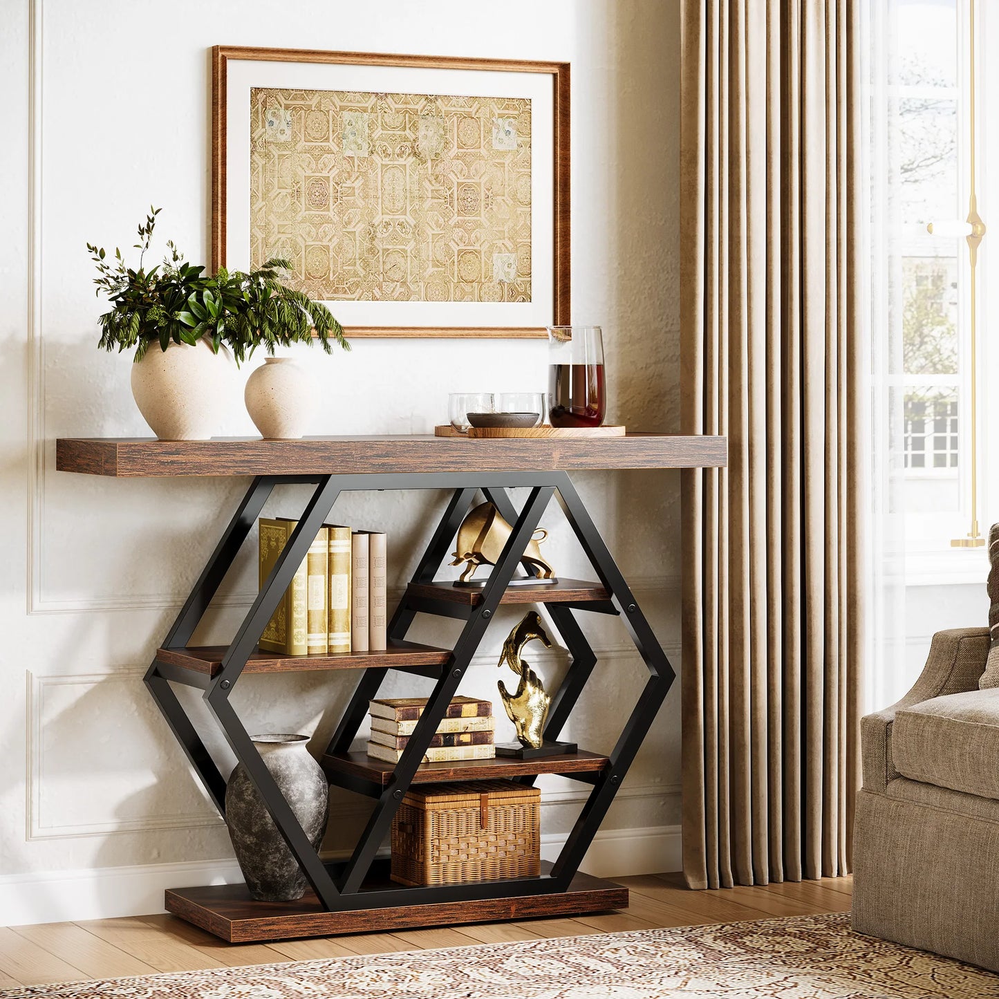 Tribesigns Console Table, 39.4-Inch Entryway Table with Thickened Tabletop, 4- Tier Industrial Narrow Hallway Sofa Table