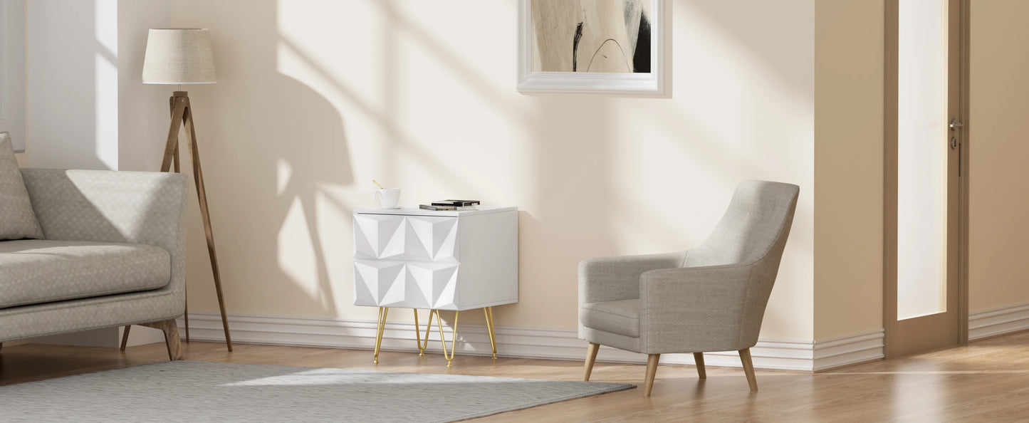 Bedside Table 40x53x40cm Decorative Adult Nightstand Modern Storage Unit with 2 Drawers 3D Effect for Bed Bedroom Living Room
