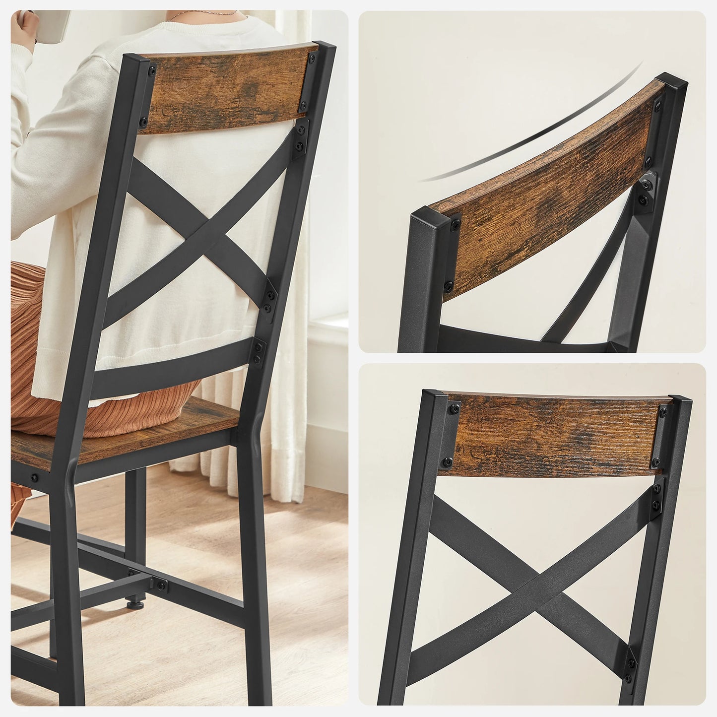 VASAGLE Dining Chairs, Kitchen Chairs Set of 2, Dining Chairs for Dining Room, Steel Frame, Ergonomic Design