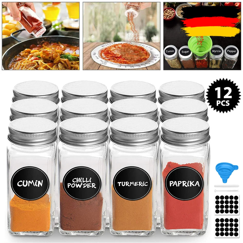 12pc 120ML bottle Glass Spice Bottle Jars Spice Jar Set Transparent Seasoning Storage Bottles Kitchen Salt Bottle