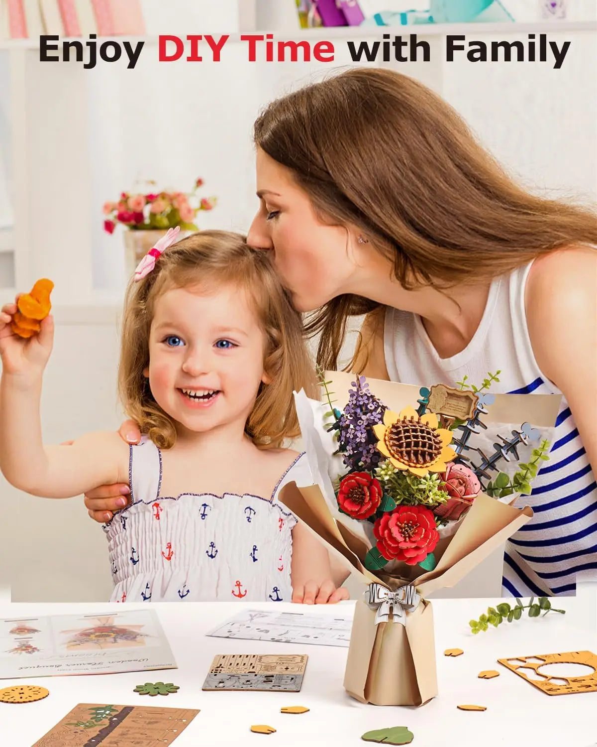 Robotime Rowood Wooden Flower Bouquet 3D Wooden Puzzle Wood Crafts Kits for Adults Home Decor