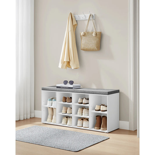 VASAGLE Shoe Bench, Shoe Shelf, Shoe Rack, Storage Cabinet, 10 Compartments, with Cushion, for Entryway, 104 x 30 x 48 cm