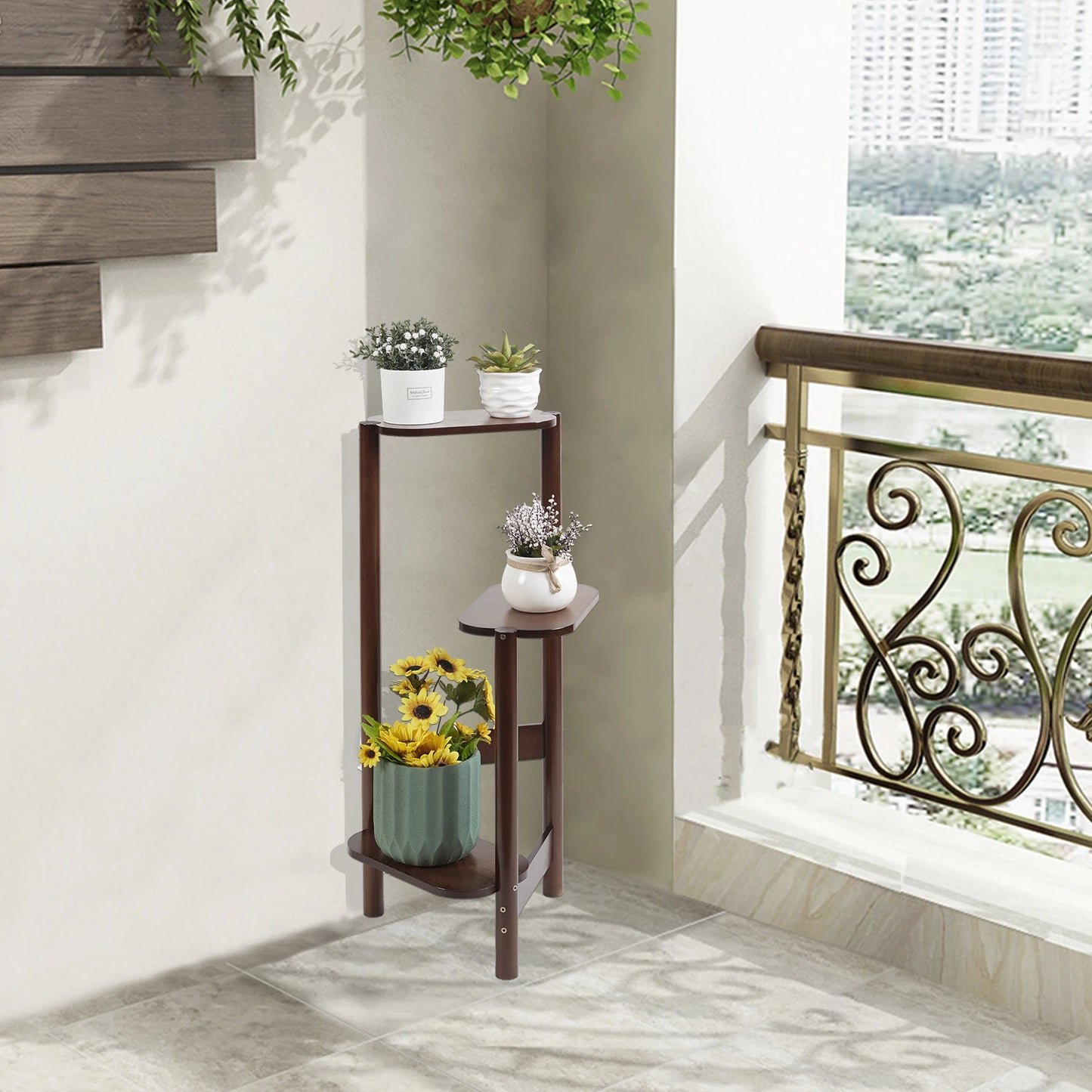 3 Tier Bamboo Tall Corner Plant Rack Planter Stand Flower Pot Holder Storage Rack for Balcony Garden Patio