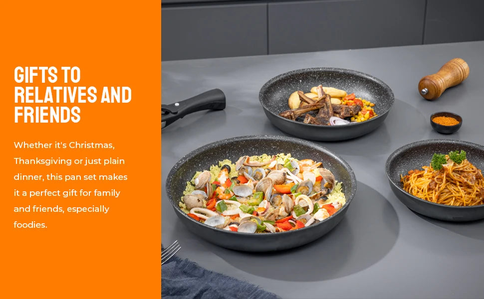 Non Stick Frying Pan with Removable Handle, Non Stick Frying Pan Set for Induction Hobs, 4 Pieces Frying Pan Set for All Hobs