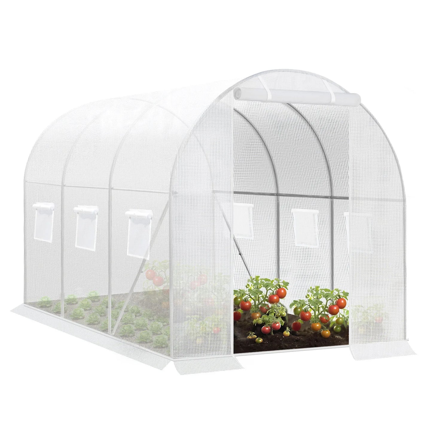 300x200x200cm  Foil Greenhouse Winterproof Polytunnel for Cultivation Tomatoes Vegetables Plants House with Door 6 Windows