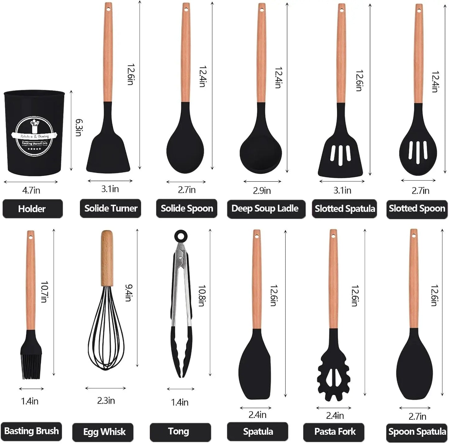 12-Piece Silicone Kitchen Utensils Set Nonstick Cooking Spoon And Baking Tools