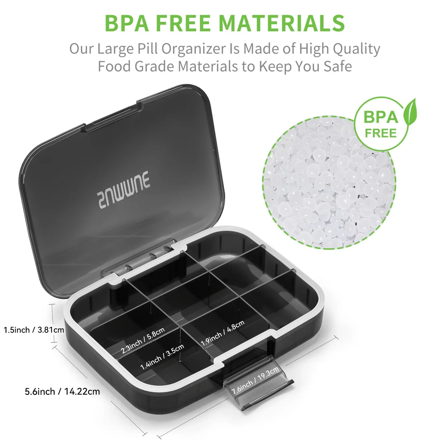 SUMMUE Large Pill Organizer, 9 Compartments Portable Travel Pill Box Case Moisture Proof, XL Pill Container Holder Playing cards