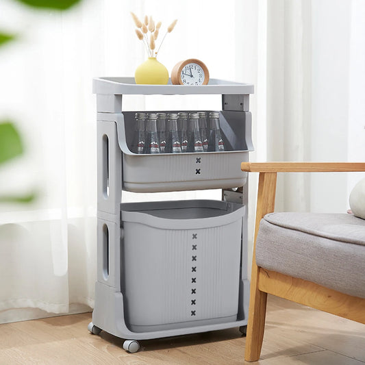 3-Tier Storage Rack Laundry Basket with Wheels