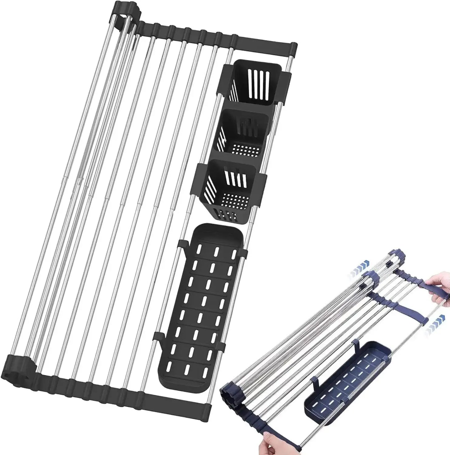 Large Drying Mat Foldable Stainless Steel Over The Sink Dish Roll Up Rack