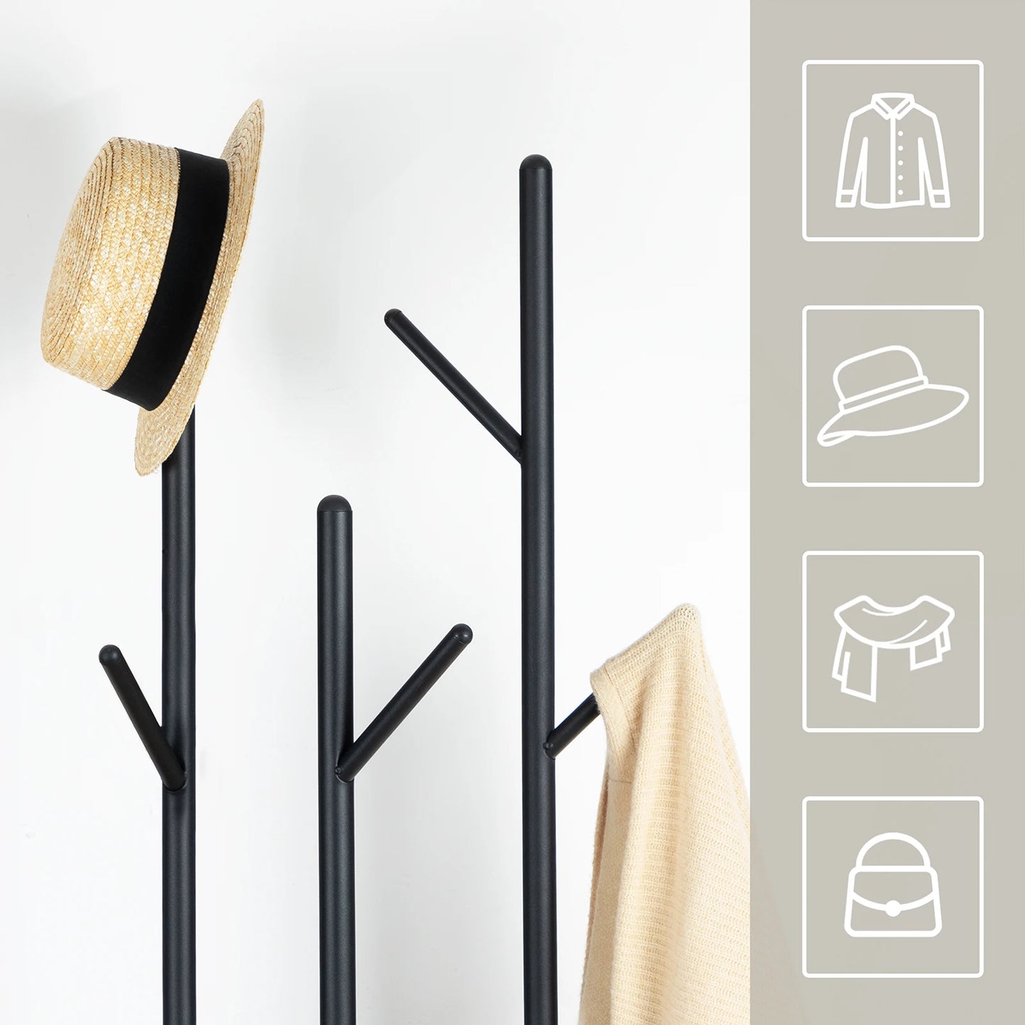 Coat Stand Coat Rack for Hallway Freestanding Coat Rack Stand with 8 Hooks Storage ShelvesHall Trees for Clothes Rustic Brown