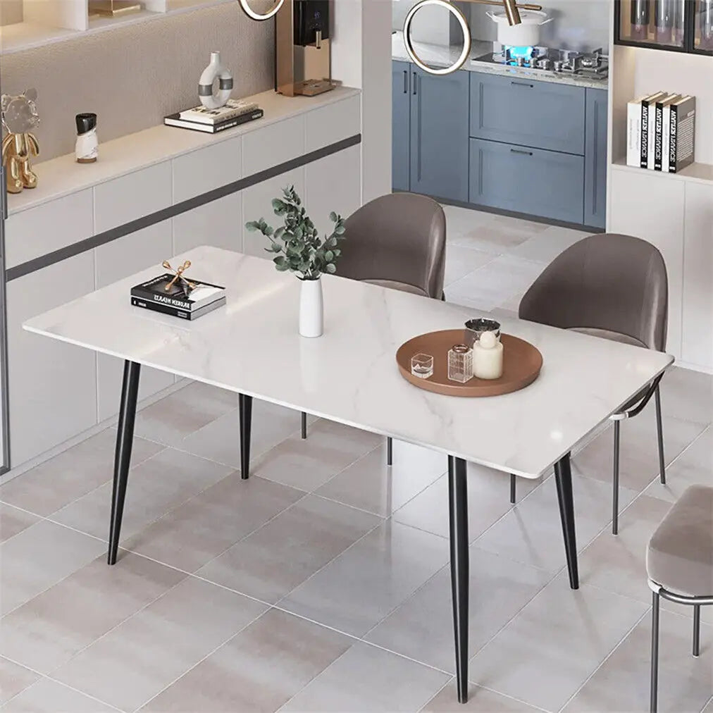 LUVODI 4-6 People Seats Marble Dining Table with Chair 1.2m Restaurant Kitchen Cafe Shop Coffee Table Furniture with Metal Legs