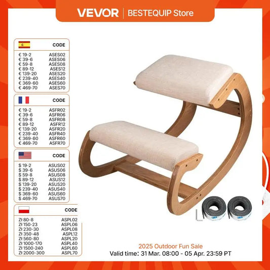 VEVOR Ergonomic Rocking Wooden Kneeling Chair Stool Correct Posture Computer Chair Original Home Office Furniture Thick Cushion