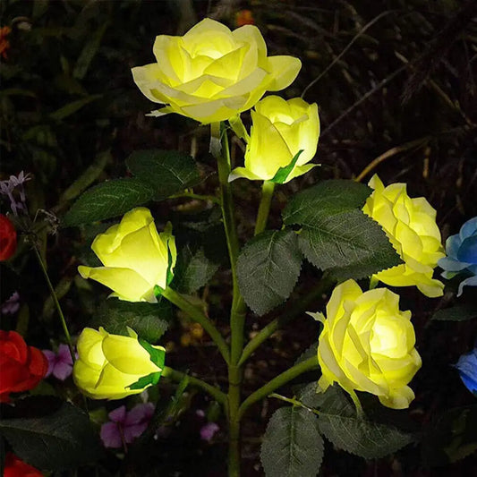 LED Solar Power Yellow Rose Wer Stake Lights Outdoor Garden Path Party Decor