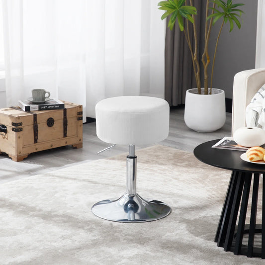 1PC White Round Swivel Bar Stools Height-Adjustable Makeup Stools Corduroy Padded Stools for Office Kitchen Home