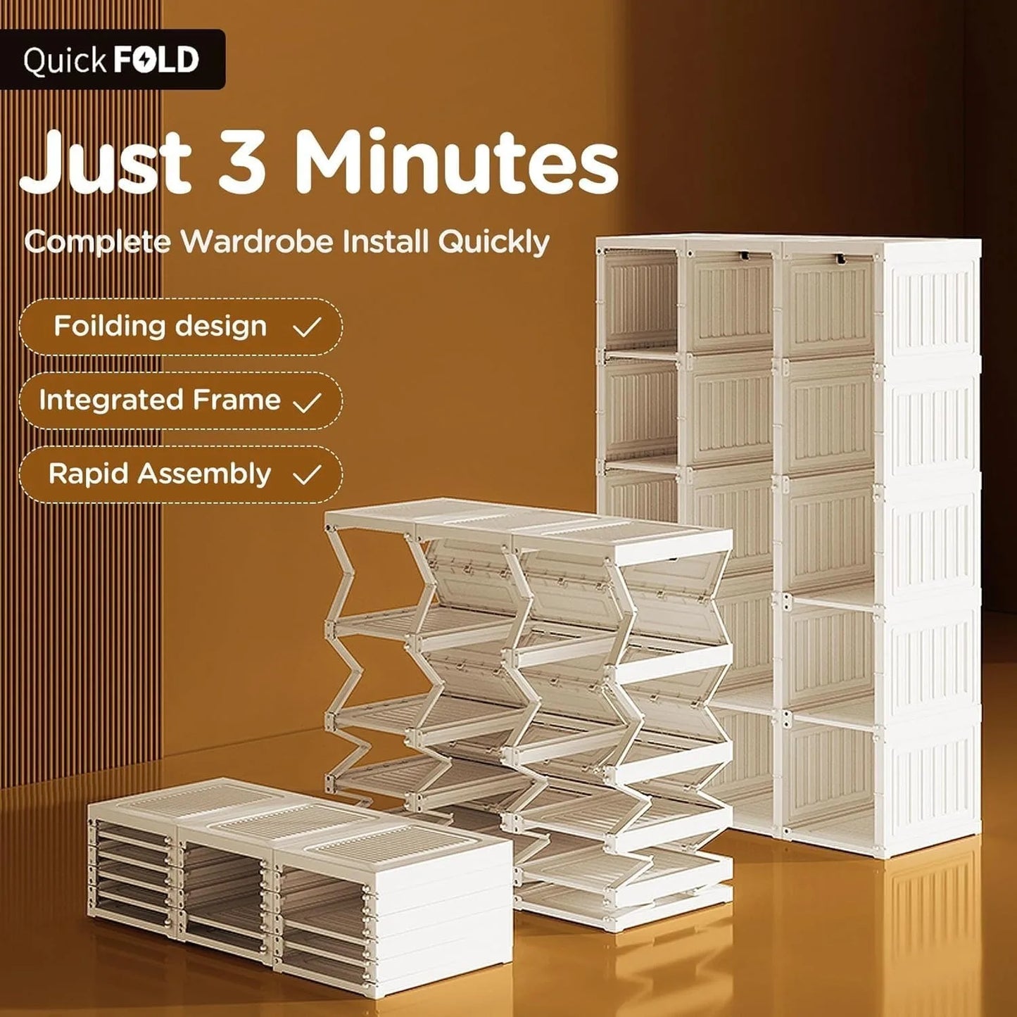 B Portable Wardrobe Closet Storage Organizer Transparent Door Panels, Plastic Wardrobe with Magnetic Door and Easy Assembly