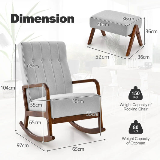 GOFLAME Rocking Chair with Ottoman Upholstered Fabric Tufted Glider Chair & Footrest Set