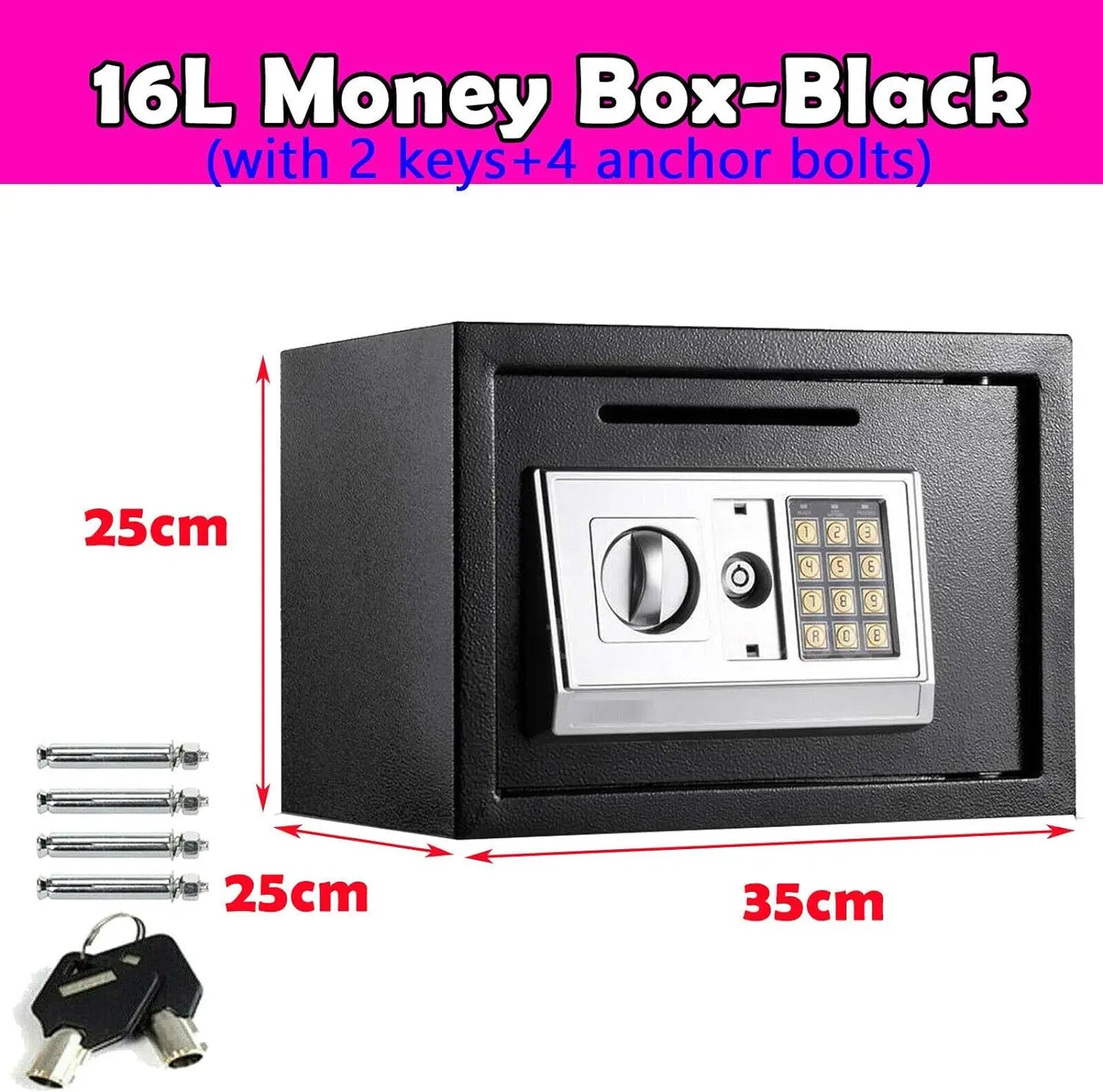 Fireproof 8.5L Electronic Password Security Safe Money Cash Deposit Box Office Home Safe Password Key Anti-theft Safe Box Home