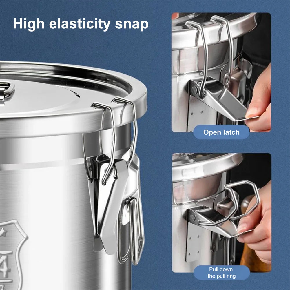 6/12L Stainless Steel Airtight Canister with Seal Lid Food Rice Oil Milk Storage Bucket Grain Storage Container for Home Kitchen