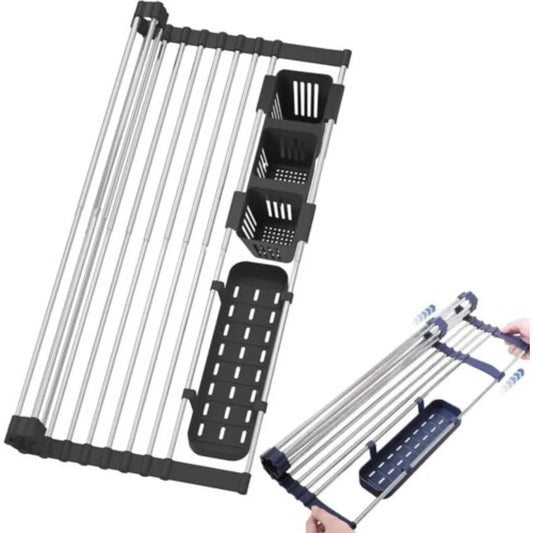 Large Drying Mat Foldable Stainless Steel Over The Sink Dish Roll Up Rack