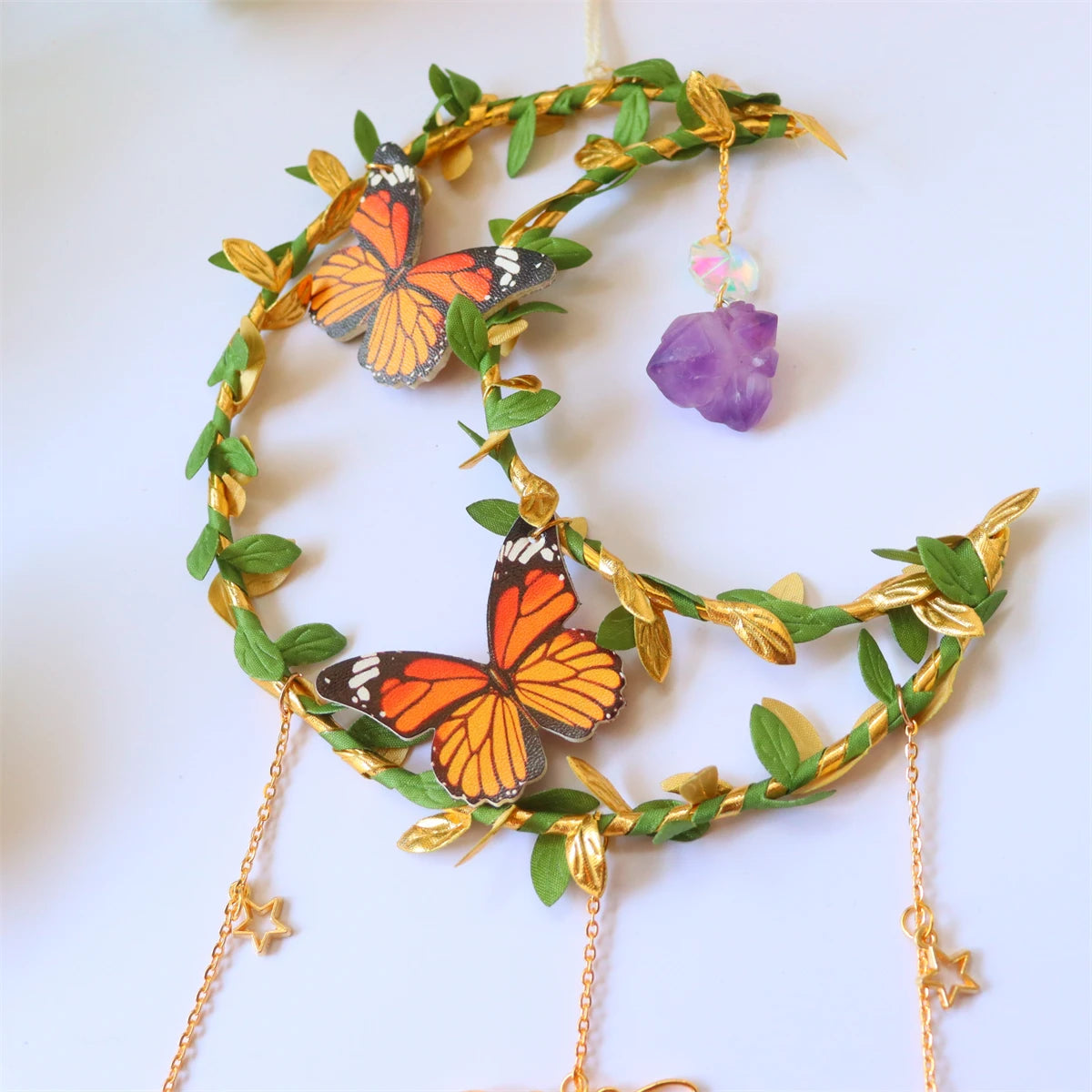 New Vine winding Butterfly Crystal Wind Chime Star Moon Hanging Rainbow Chaser Dream Catcher Home Garden Decor Windchimes