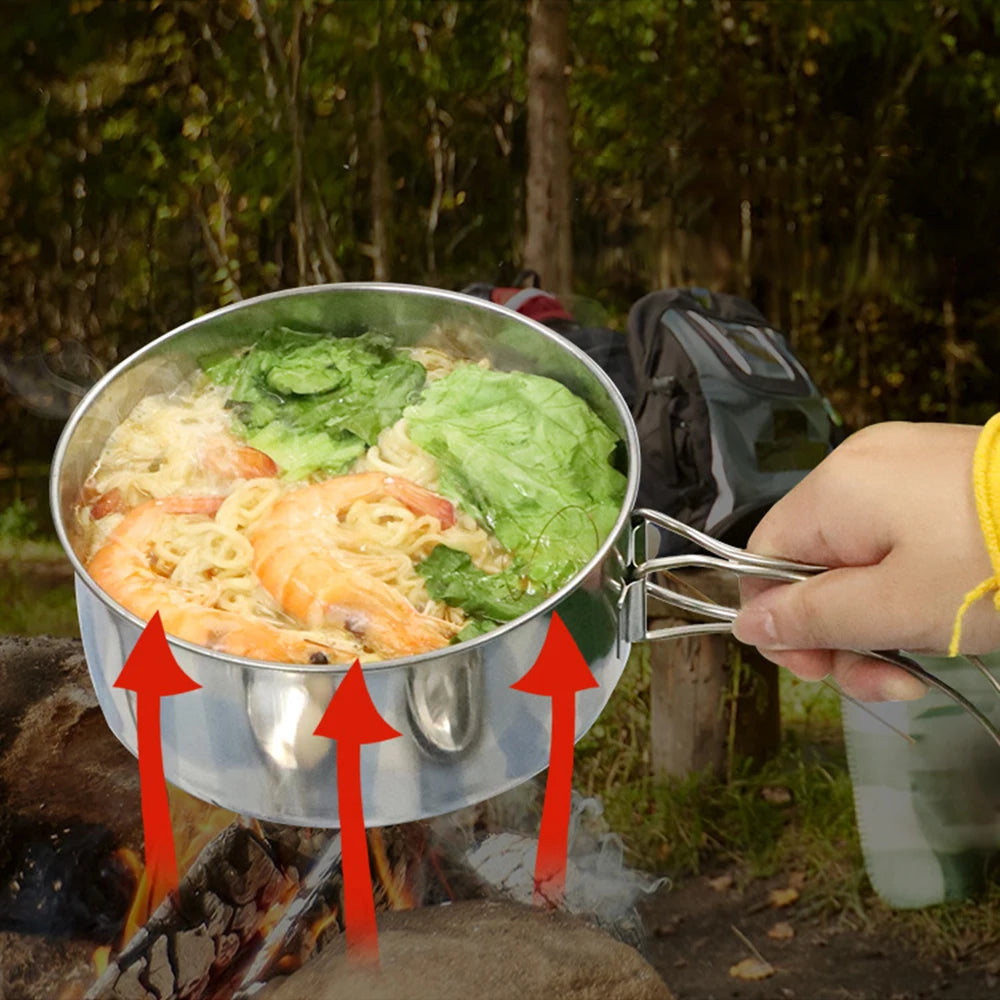 Outdoor Stainless-Steel Camping Cookware Set Camping Bowl Outdoor Bowl Pot Set Hiking Backpacking Cooking Picnic  Cooking  Tool