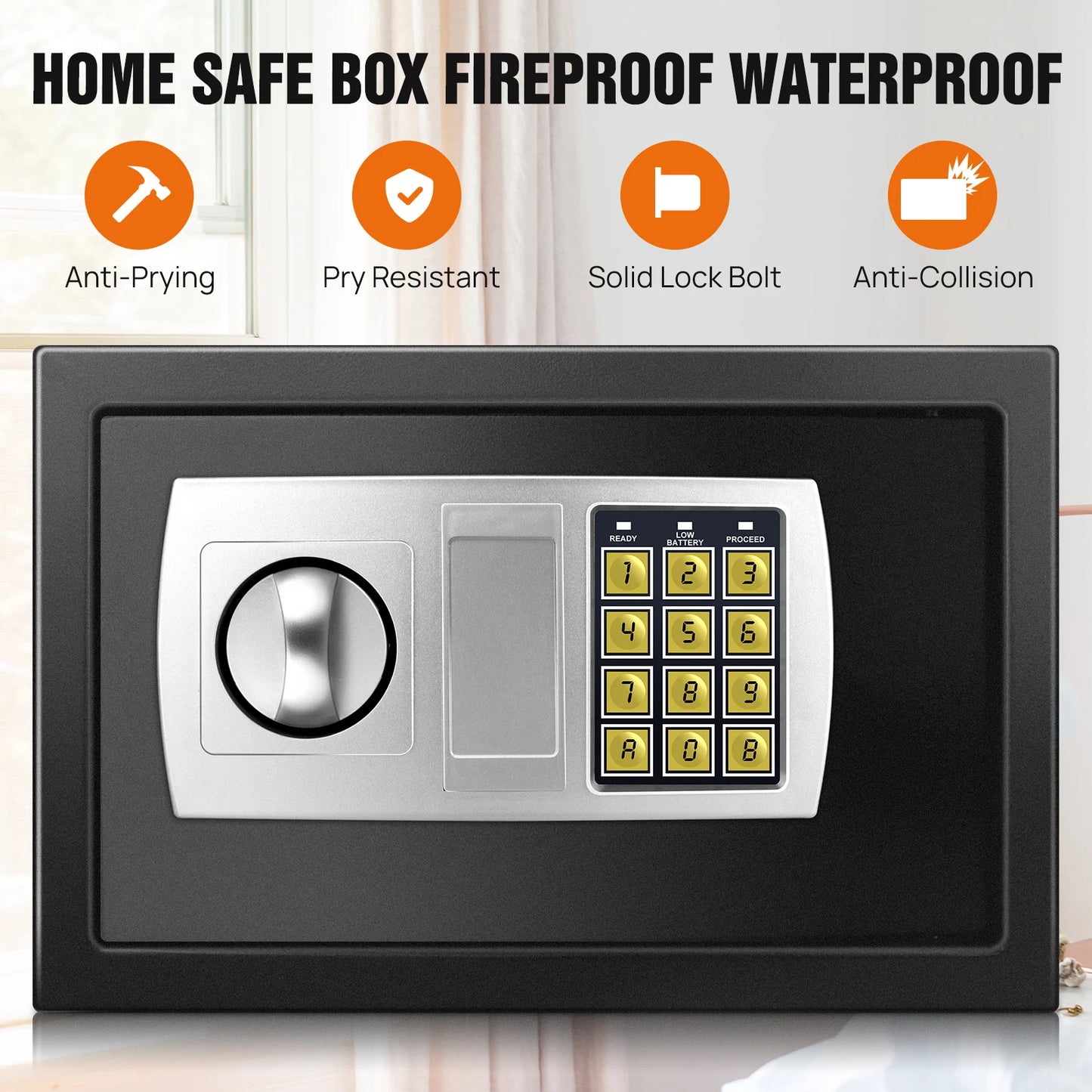 Fireproof 8.5L Electronic Password Security Safe Money Cash Deposit Box Office Home Safe Password Key Anti-theft Safe Box Home