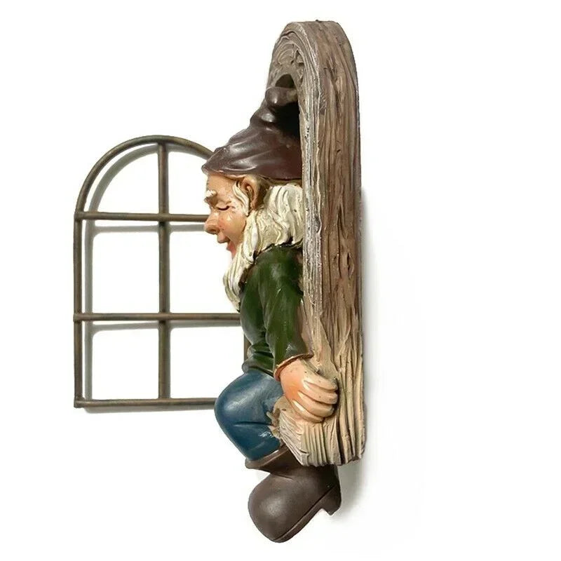 Creative Garden Gnome Statue Elf Out Tree Hug Suitable for Home Courtyard Porch Table Decoration
