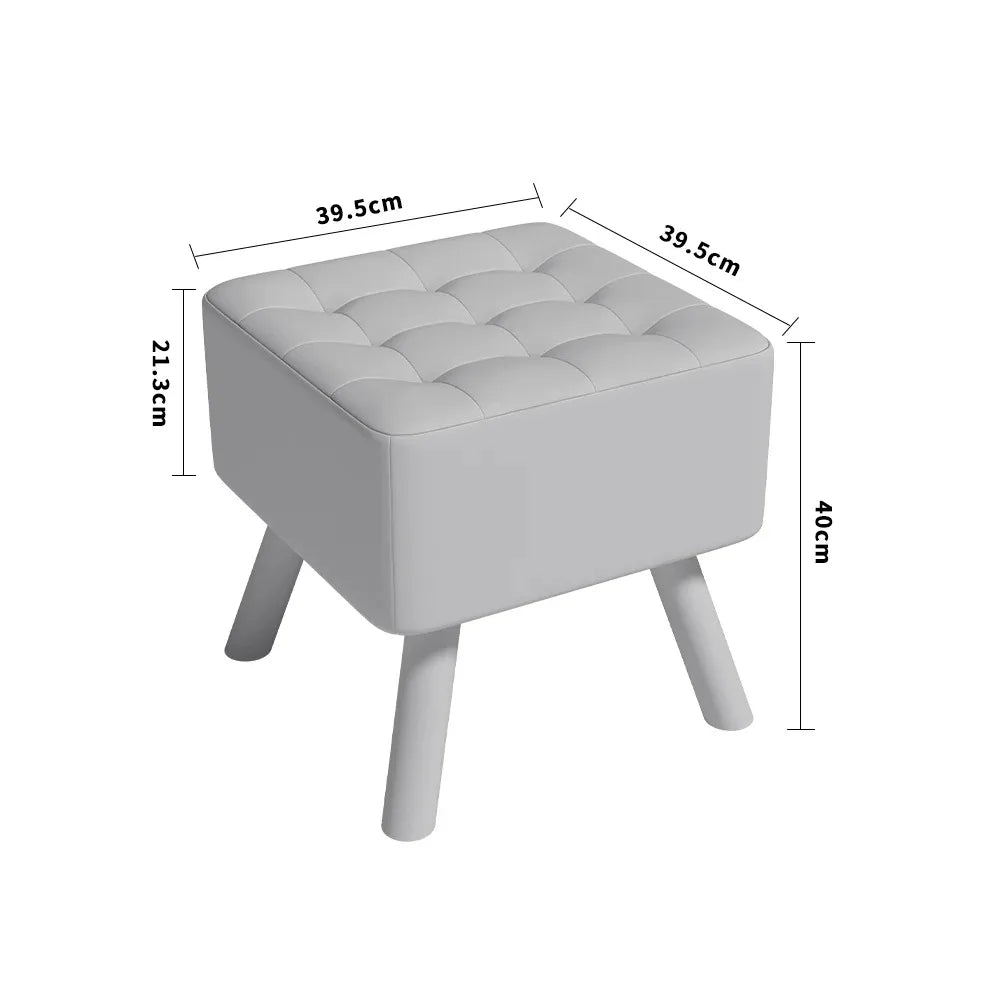 Linen Fabric Padded Household Multifunctional  Wooden Leg Footstool