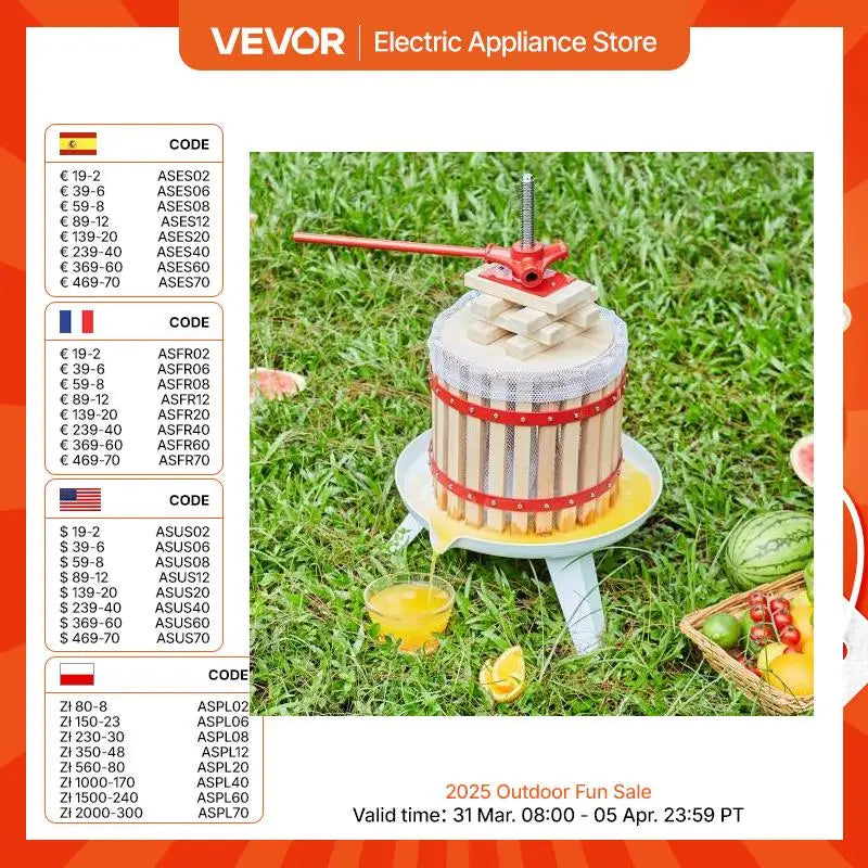 VEVOR Fruit Wine Press 6L/18L/12L Solid Wood Basket  6 or 8 Blocks Manual Juice Maker with Pole Handle Bar for Kitchen and Home